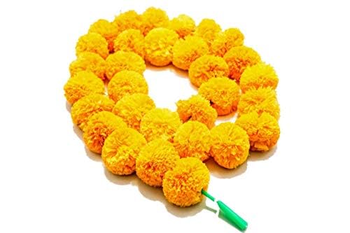 Homenique Set of 5 Artificial Artificial Genda Phool Marigold Fluffy Flower Artificial Garlands Phool Mala for Decoration Yellow - Image 1