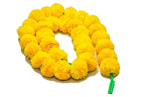 Homenique Set of 5 Artificial Artificial Genda Phool Marigold Fluffy Flower Artificial Garlands Phool Mala for Decoration Yellow - Image 2