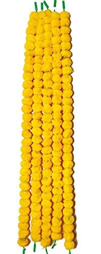Homenique Set of 5 Artificial Artificial Genda Phool Marigold Fluffy Flower Artificial Garlands Phool Mala for Decoration Yellow - Image 3