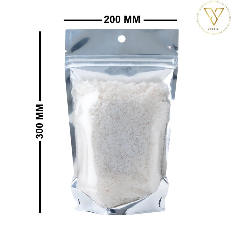 VELEXE Silver & Transparent Zip Lock Storage Stand Up Pouches | 200mm*300mm | 1 KG | Pack of 10 | Reusable, Leakproof & Airtight Multi-Purpose Storage Pouches with Self Sealing Technology - Image 3