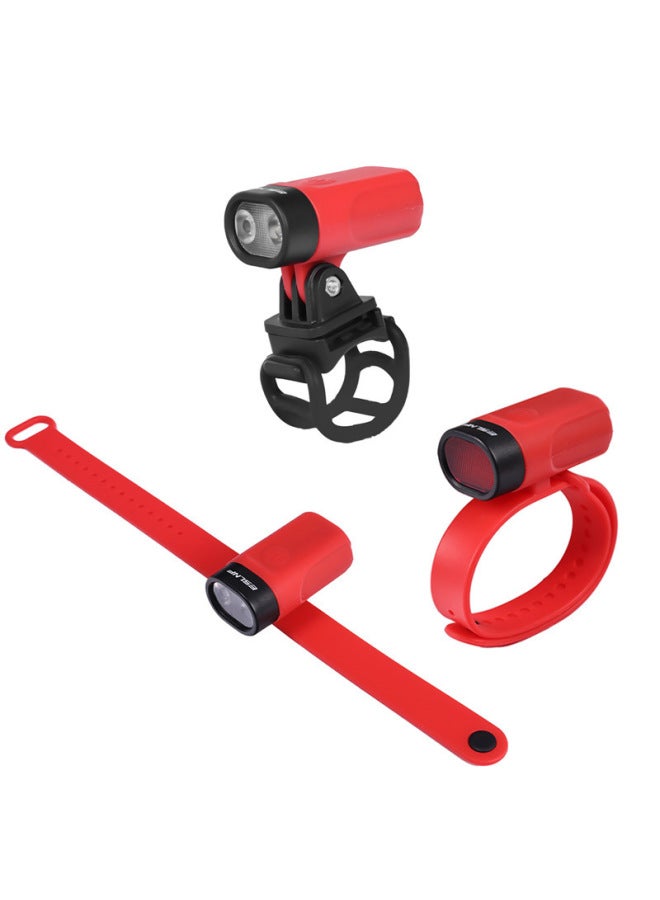 Multifunctional Wrist Light Ankle Light LED Helmet Light Warning Light USB Rechargeable Outdoor Sports Night Run Bike Light-Color:Three-in-one Set-red - Image 1