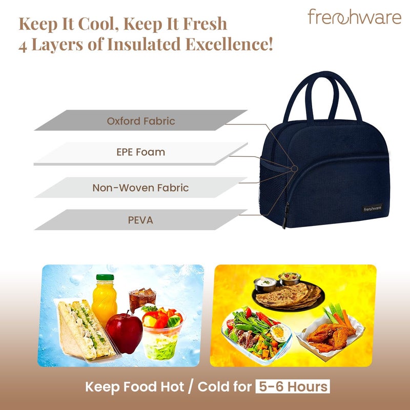 Frenchware Insulated Lunch Bag (8 Litre, Black), Office Tiffin Bags for Men and Women, Hot & Cold Travel Lunch Box for Men, Tiffin Box & Bottles, Lunch Bag for Office, Picnic Bag (Blue) - Image 4