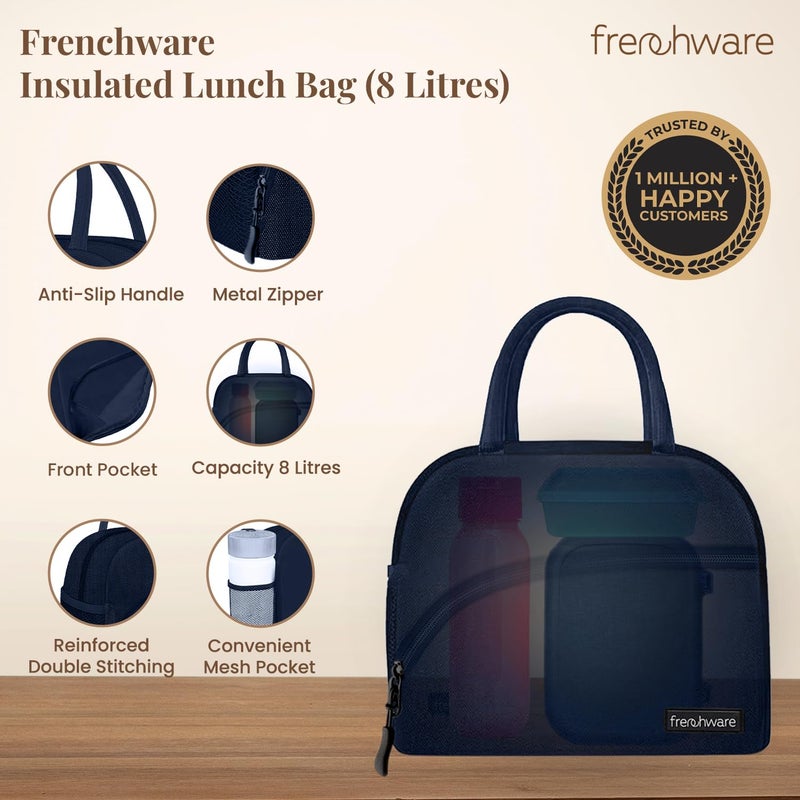 Frenchware Insulated Lunch Bag (8 Litre, Black), Office Tiffin Bags for Men and Women, Hot & Cold Travel Lunch Box for Men, Tiffin Box & Bottles, Lunch Bag for Office, Picnic Bag (Blue) - Image 2