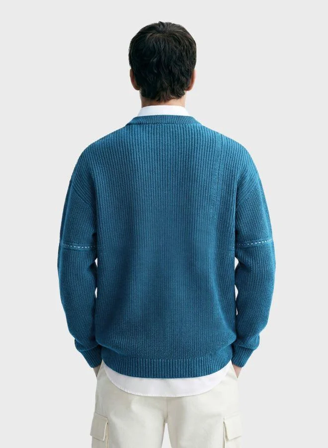 The Indian Garage Co Men Oversized Fit Solid Crew Neck Full Sleeves Sweater