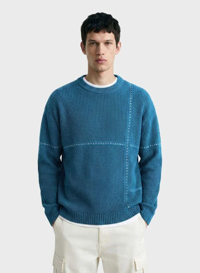 The Indian Garage Co Men Oversized Fit Solid Crew Neck Full Sleeves Sweater