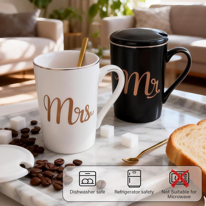 ALBISS Wedding Gifts for Bride and Groom – 14oz Ceramic Mr and Mrs Coffee Mugs Set（Black，White），Perfect for Couples Engagement Bridal Shower Gift Anniversary Gifts - Image 5