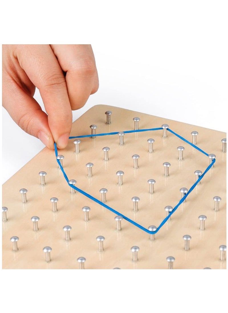 Arabest - Wooden Geoboard Mathematical, Manipulative Material Array Block Geo Board – Graphical Educational Toys with 30Pcs Pattern Cards and Latex Bands Shape STEM Puzzle Matrix, 8x8 Brain Teaser for Kid - Image 1