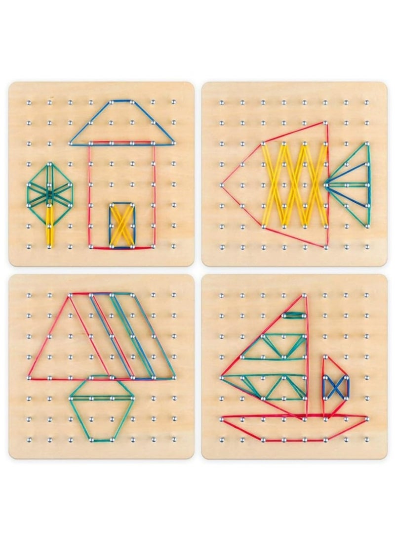Arabest - Wooden Geoboard Mathematical, Manipulative Material Array Block Geo Board – Graphical Educational Toys with 30Pcs Pattern Cards and Latex Bands Shape STEM Puzzle Matrix, 8x8 Brain Teaser for Kid - Image 1