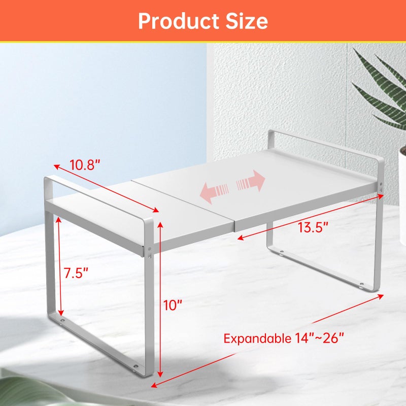 KOMOHOM Cabinet Shelves Organizer for Kitchen 11", Expandable Shelf with Adjustable Length, Metal Countertop Organizer, Fits Pantry, Over the Sink, Spices, Microwave & Dishes Storage, White (2 Pack) - Image 4