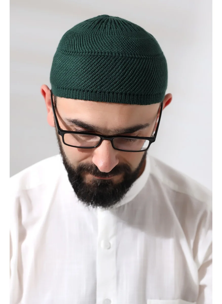 İhvan Online Green Super Prayer Lace Detailed Knitted Orlon Prayer Skull