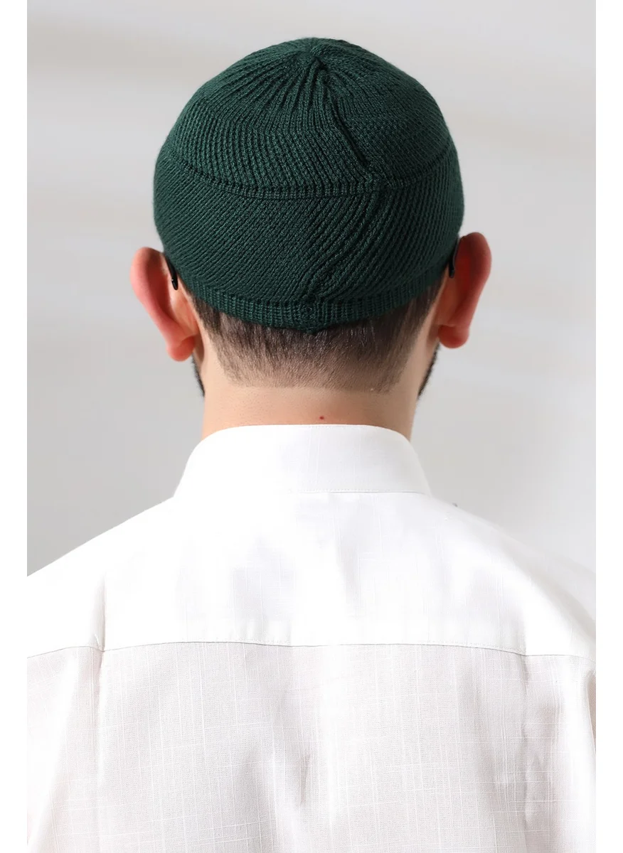 İhvan Online Green Super Prayer Lace Detailed Knitted Orlon Prayer Skull