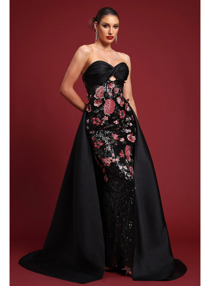 Bella Barnett  Doris Elegant Embroidered Strapless Floral Sequin Maxi Dress for Women | Best Price UAE