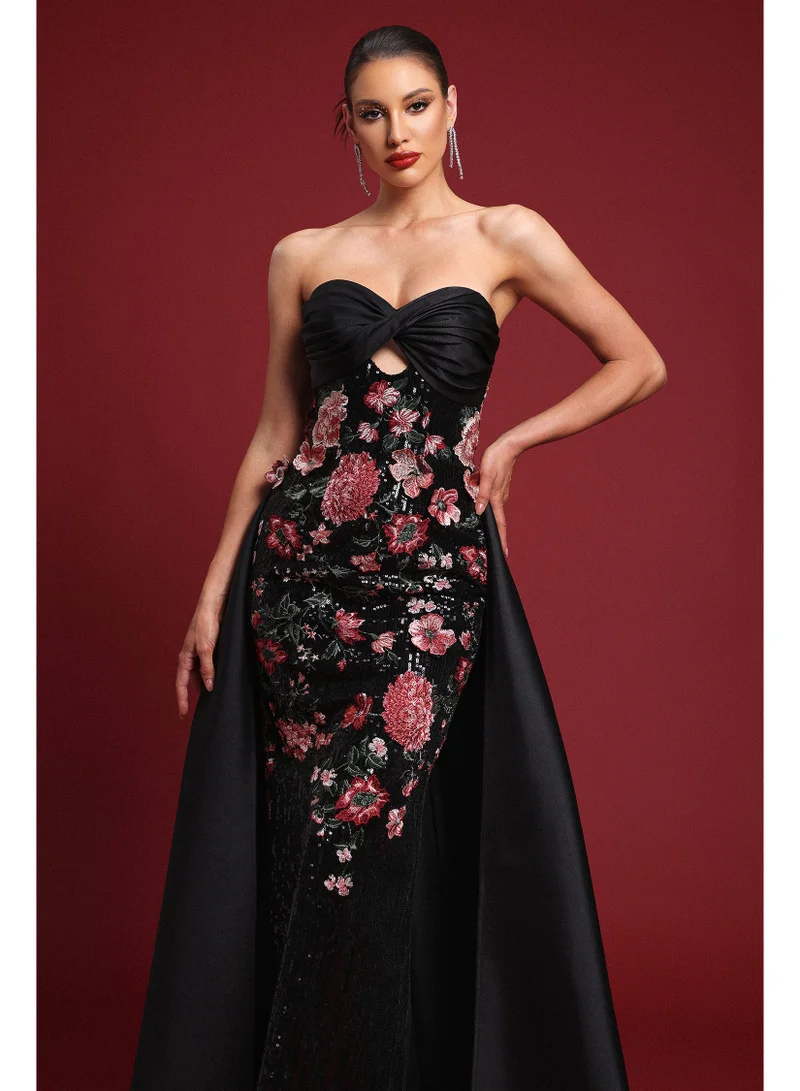 Bella Barnett  Doris Elegant Embroidered Strapless Floral Sequin Maxi Dress for Women | Best Price UAE