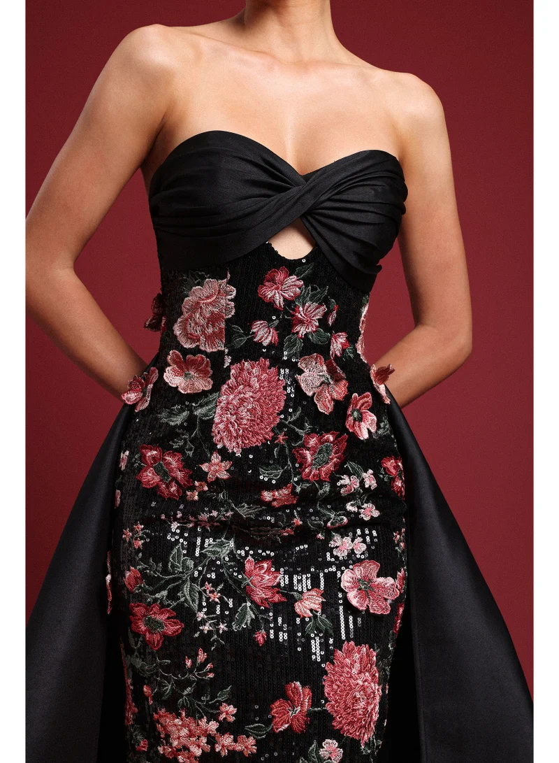 Bella Barnett  Doris Elegant Embroidered Strapless Floral Sequin Maxi Dress for Women | Best Price UAE