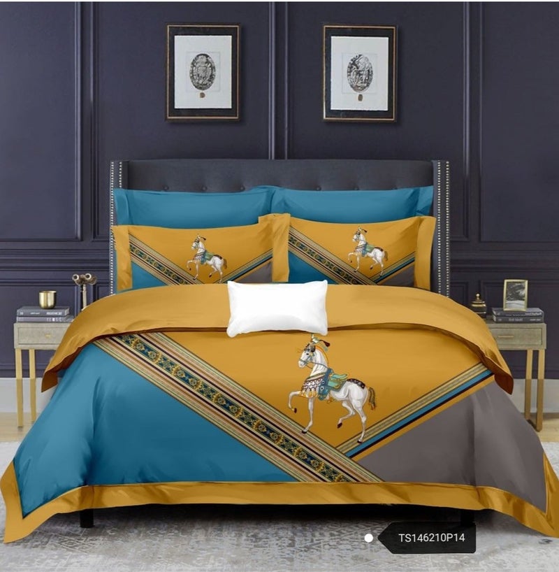 طقم مفروشات سرير هوميتوبيا كينج 6 قطع تصميم مطبوع مرسوم يدوياً قماش مرن فاخر ناعم ومتنفس مناسب لغرف التكييف