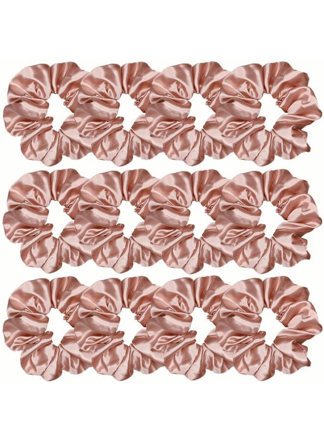 Sufermoe 12 Pcs Satin Silk Scrunchies, Soft Hair Ties, Fashion Bands, Bows, Ropes, Elastic Bracelets, Ponytail Holders for Women and Girls (4.5 Inch, Rose Gold) - Image 1