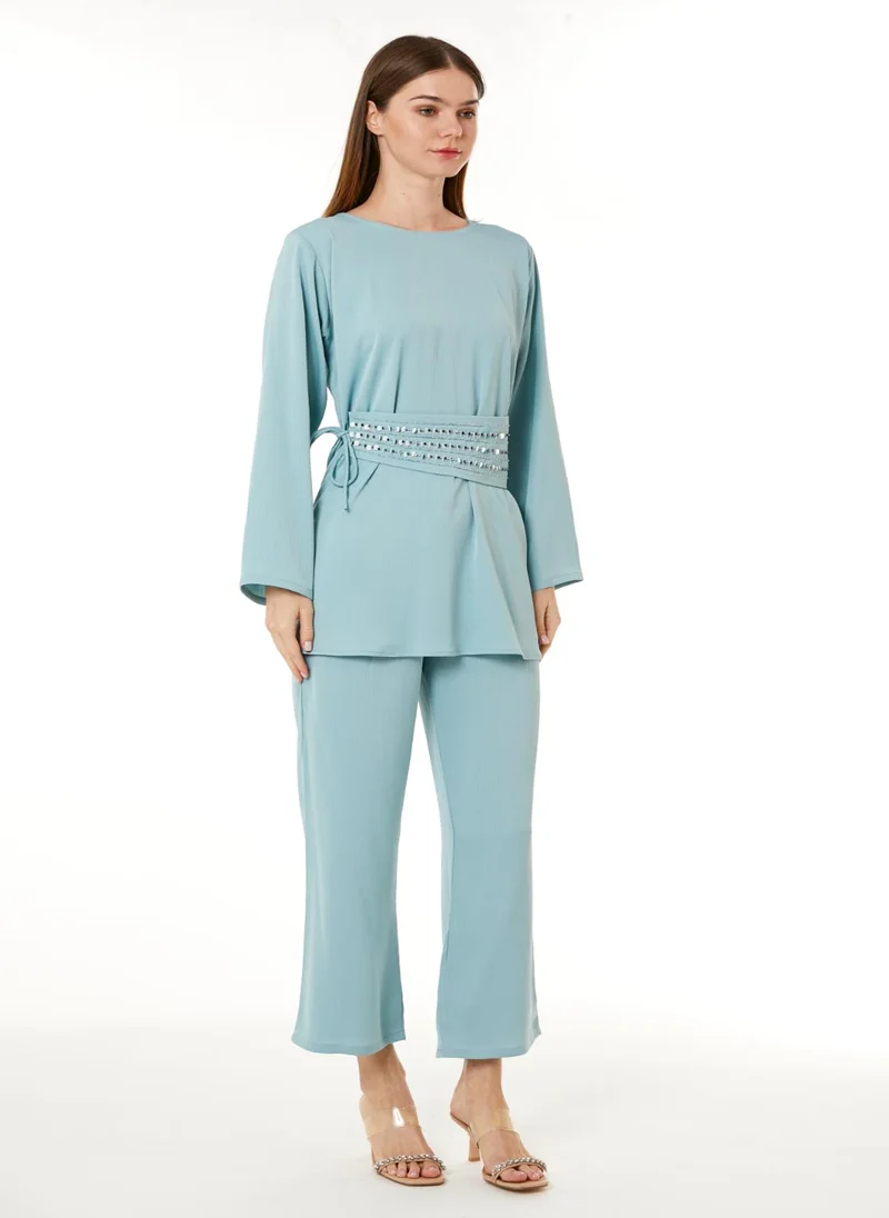 Moistreet Light Blue Zoom Top and Pants Set