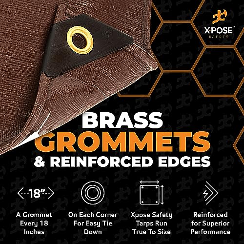 xpose safety 6' x 8' Super Heavy Duty 16 Mil Brown Poly Tarp Cover - Thick Waterproof, UV Resistant, Rip and Tear Proof Tarpaulin with Grommets and Reinforced Edges - by Xpose Safety - Image 3