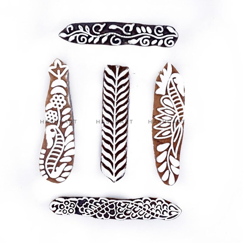 TWOGRAMS | Set of 5 | Handmade Wooden Baren Finger Shape for Hand Printing Henna Mehndi/Wooden Blocks for Scrapbooking/Saree Border/Clay/Pottery Crafts - Image 1