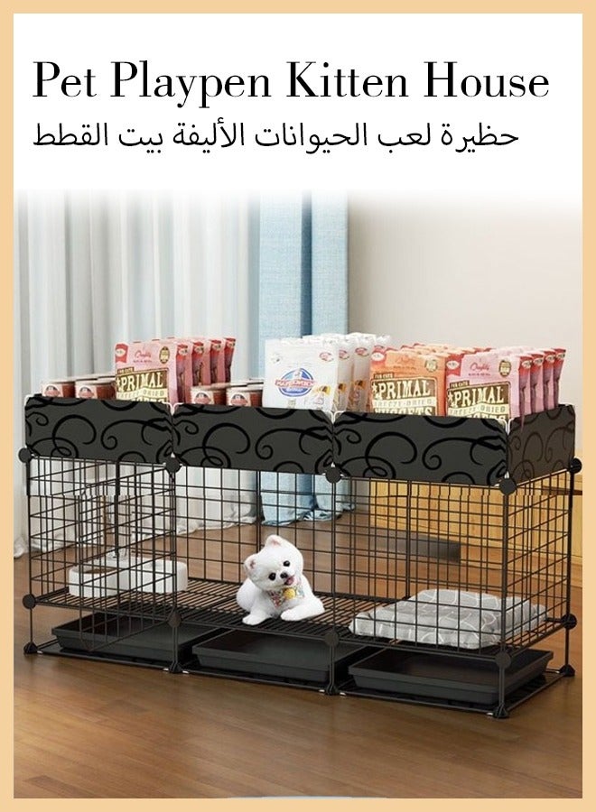 Generic Diy Dog Cage Pet Playpen Kitten House Furniture Small Animal Cage Puppy Dog Playpen With Tray And Storage Layer For Cats Rabbit Ferret Small Animals 105x35x62 Cm Metal Black  - Image 1