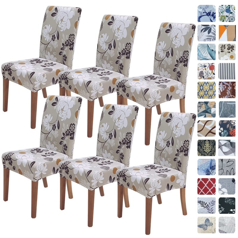 SPRINGRICO Chair Covers for Dining Room 6 Pack Stretch Dining Chair Cover Washable Spandex Kitchen Parsons Chair Slipcovers Removable Seat Protector for Home or Party Set of 6 FLOWERINAS