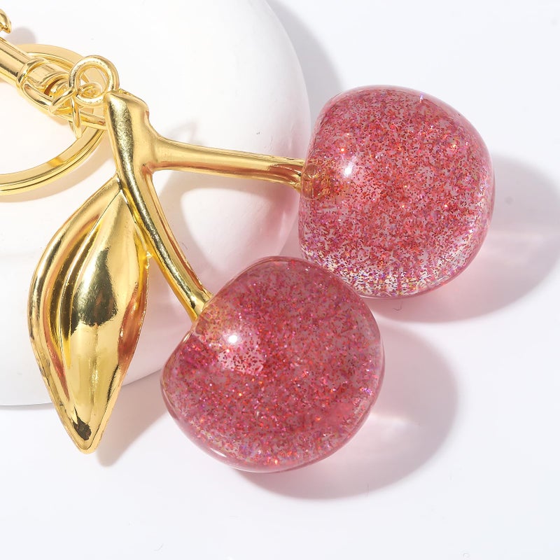 SORGERLY Pink Cherry Bag Charm Keychain - Gold Key Chain, Cute Purse Handbag Fruit Accessories - Beautiful Birthday Gift for Women (Pink) - Image 4