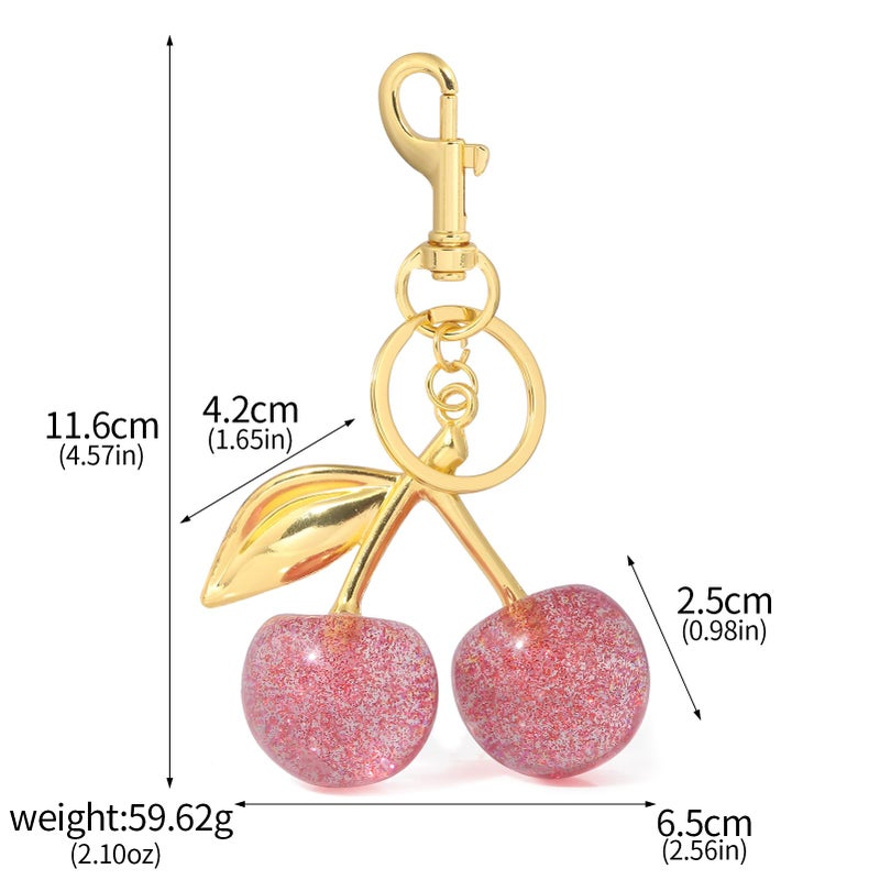 SORGERLY Pink Cherry Bag Charm Keychain - Gold Key Chain, Cute Purse Handbag Fruit Accessories - Beautiful Birthday Gift for Women (Pink) - Image 2