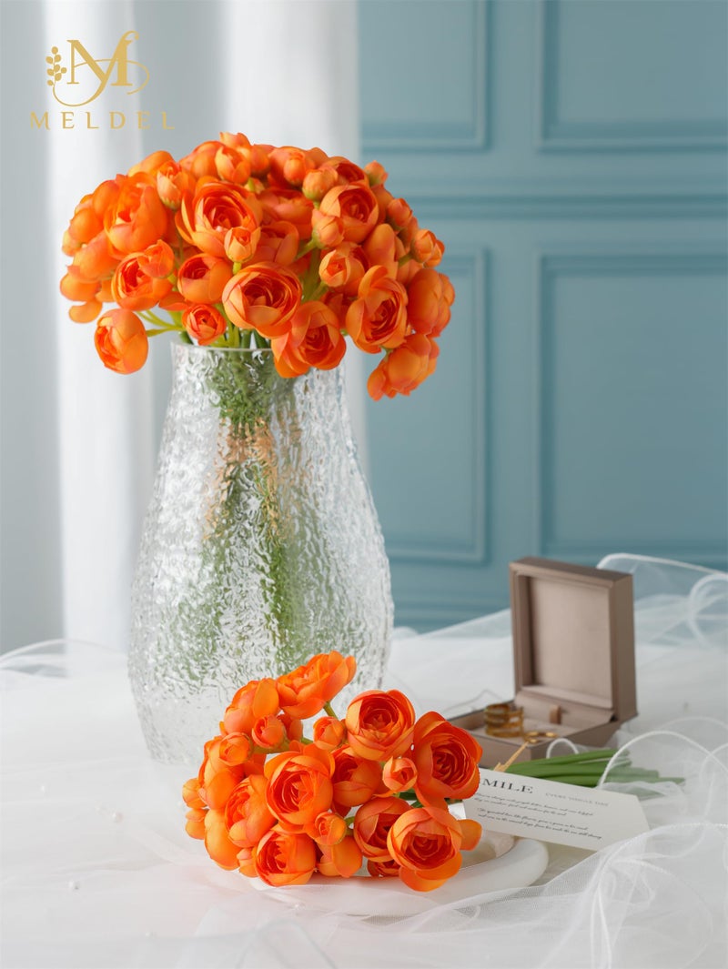 Meldel 32pcs Ranunculus Artificial Flower, Faux Silk Mini Orange Ranunculus Flowers for DIY Bouquet, Bulk Fake Peony Wedding Filler Flowers for Centerpieces Arrangements Bridal Shower Decorations - Image 3