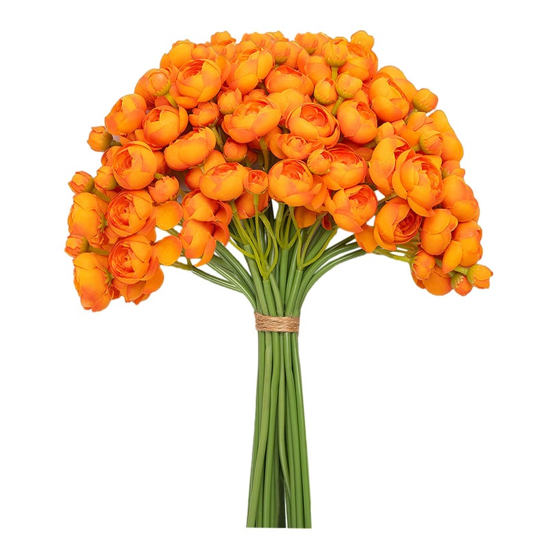 Meldel 32pcs Ranunculus Artificial Flower, Faux Silk Mini Orange Ranunculus Flowers for DIY Bouquet, Bulk Fake Peony Wedding Filler Flowers for Centerpieces Arrangements Bridal Shower Decorations - Image 1