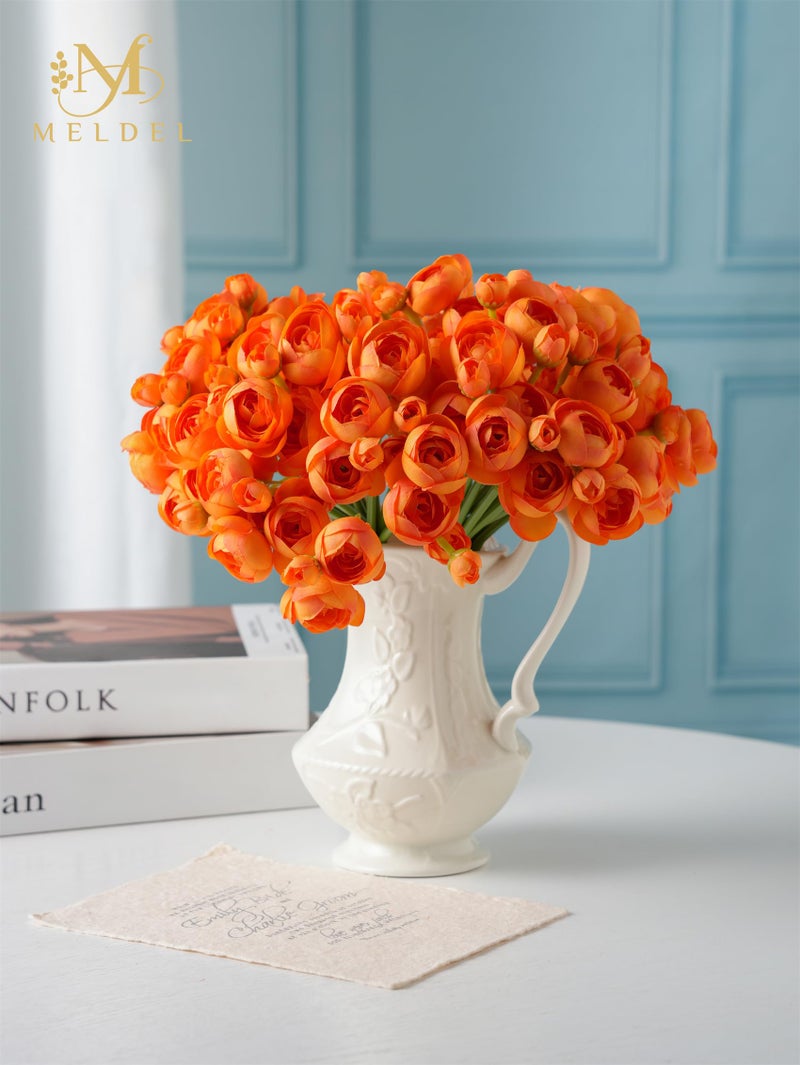Meldel 32pcs Ranunculus Artificial Flower, Faux Silk Mini Orange Ranunculus Flowers for DIY Bouquet, Bulk Fake Peony Wedding Filler Flowers for Centerpieces Arrangements Bridal Shower Decorations - Image 2
