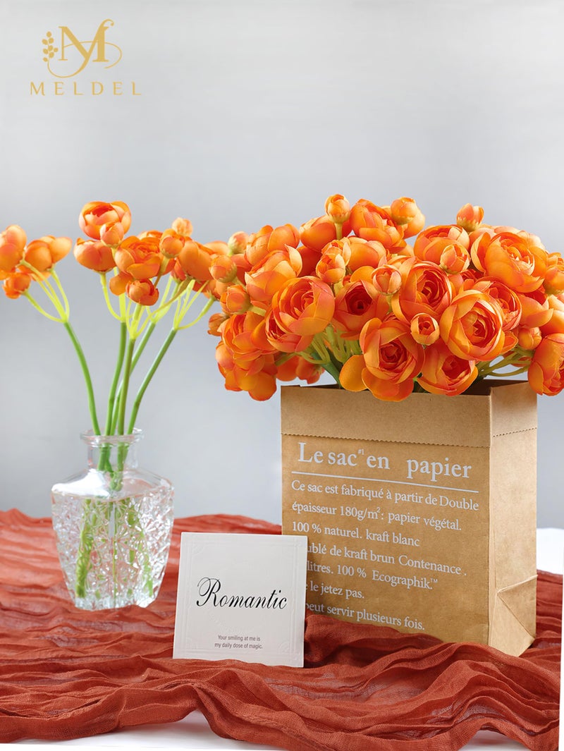 Meldel 32pcs Ranunculus Artificial Flower, Faux Silk Mini Orange Ranunculus Flowers for DIY Bouquet, Bulk Fake Peony Wedding Filler Flowers for Centerpieces Arrangements Bridal Shower Decorations - Image 5