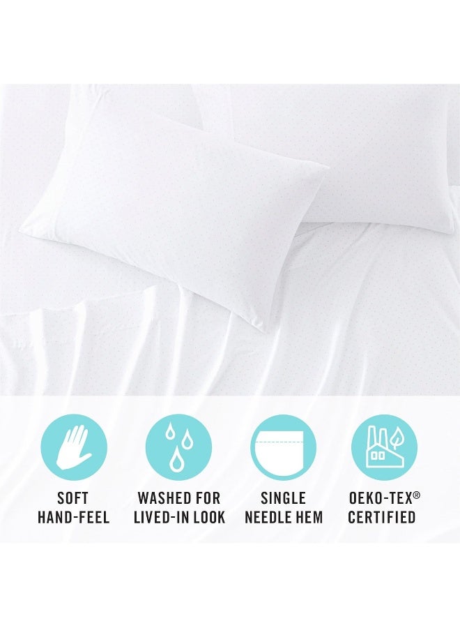 Martha stewart MARTHA STEWART Ultra Soft Brushed and Washed Microfiber 4 Piece Sheet Set, Easy Care, Deep Pocket Comfy Sheets, Queen Size, White & Blush Pink  - Image 5