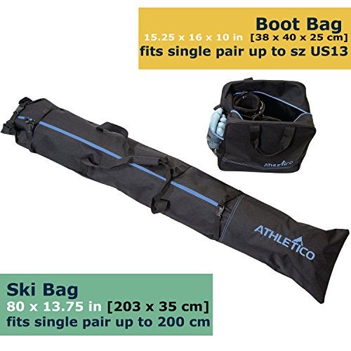 Athletico Two-Piece Ski and Boot Bag Combo | Store & Transport Skis Up to 200 CM and Boots Up To Size 13 | Includes 1 Ski Bag & 1 Ski Boot Bag (Black with Blue Trim) - Image 2