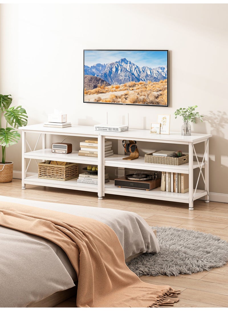 Visionnaire Modern White TV Stand Console Table with 3-Tier Storage Shelf,  160*40*60cm TV Table, Up To 70 Inch Sturdy Entertainment Center for Living Room And Bedroom - Image 2