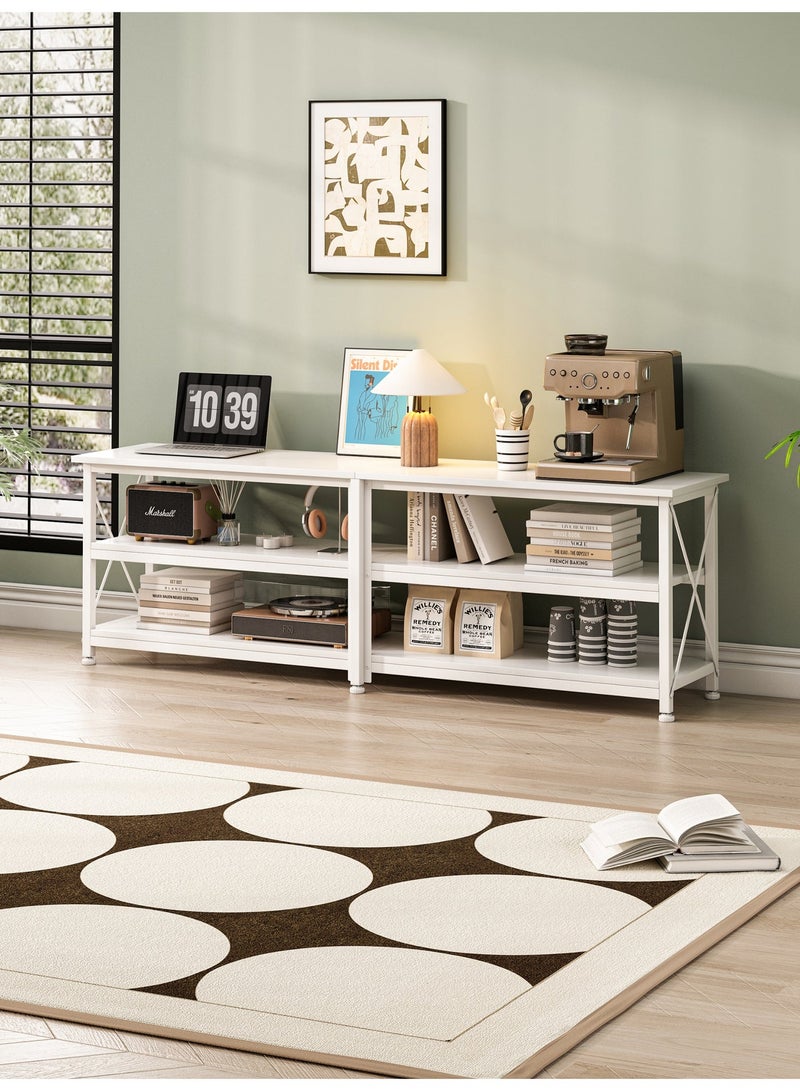Visionnaire Modern White TV Stand Console Table with 3-Tier Storage Shelf,  160*40*60cm TV Table, Up To 70 Inch Sturdy Entertainment Center for Living Room And Bedroom - Image 3