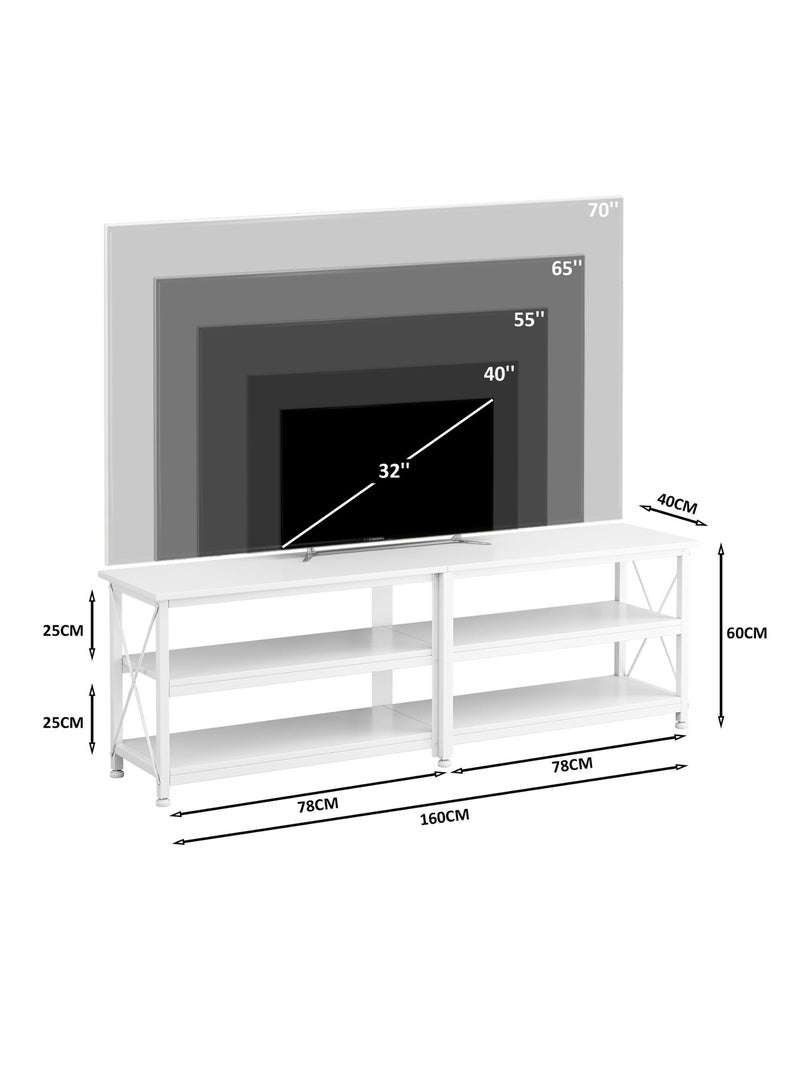 Visionnaire Modern White TV Stand Console Table with 3-Tier Storage Shelf,  160*40*60cm TV Table, Up To 70 Inch Sturdy Entertainment Center for Living Room And Bedroom - Image 4
