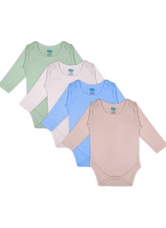 Babies Basic BabiesBasic 100% Super Combed Cotton, Long Sleeves Bodysuit, for New Born to 24months. Set of 4, Green, Beige, Blue, Mocha  - Image 1
