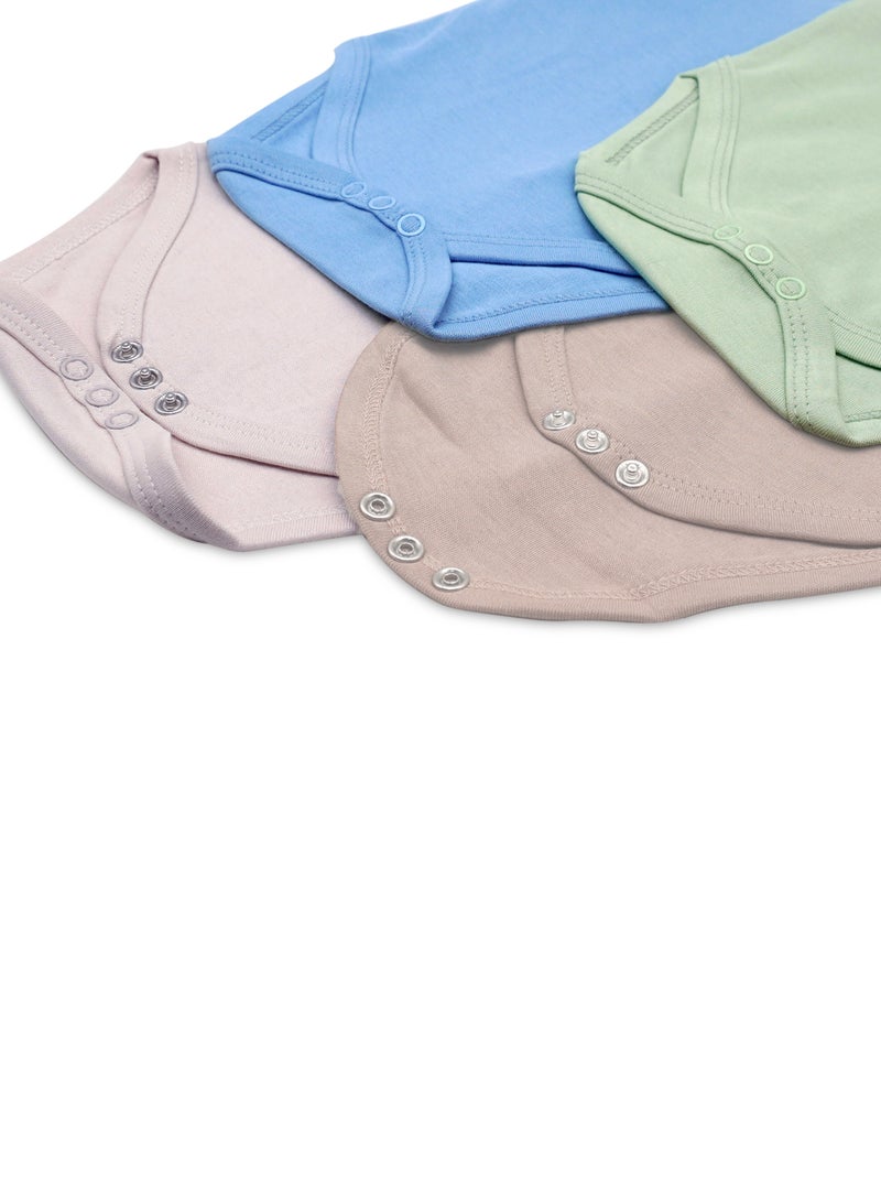 BabiesBasic 100% Super Combed Cotton, Long Sleeves Bodysuit, for New Born to 24months. Set of 4, Green, Beige, Blue, Mocha
