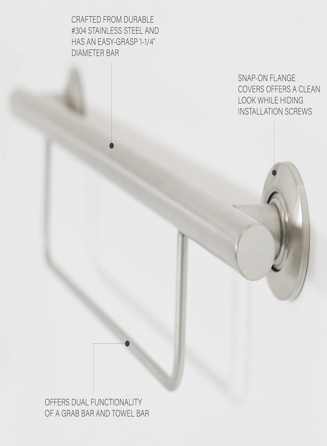Seachrome 30" Lifestyle & Wellness® Designer Newport Wall Mount Bathroom Shower Grab Bar with Towel Bar, Satin Finish - Image 3