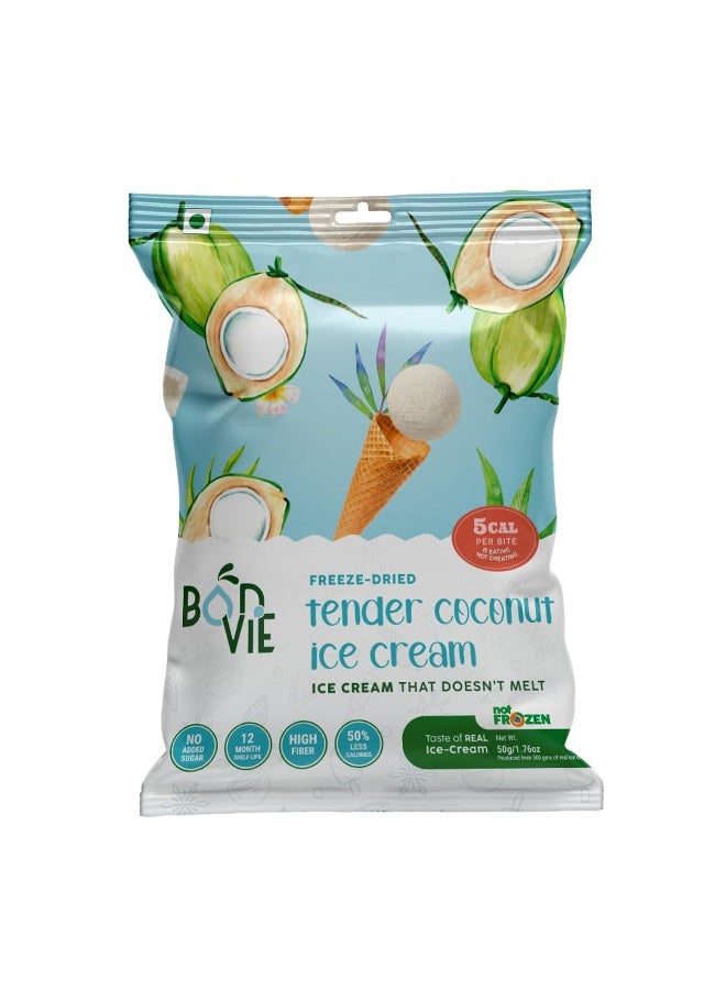 Bonvie Freeze Dried Tender Coconut Ice Cream 20g - Refreshing Coconut Flavor, Gluten-Free, Low Sugar, No Refrigeration, Mess-Free Healthy Snack - Image 1