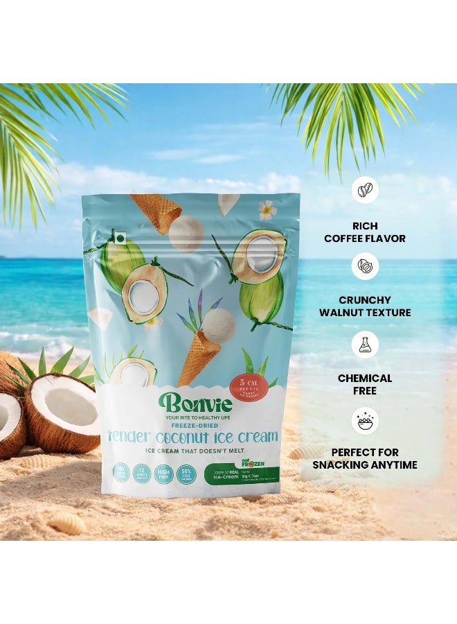 Bonvie Freeze Dried Tender Coconut Ice Cream 20g - Refreshing Coconut Flavor, Gluten-Free, Low Sugar, No Refrigeration, Mess-Free Healthy Snack - Image 2