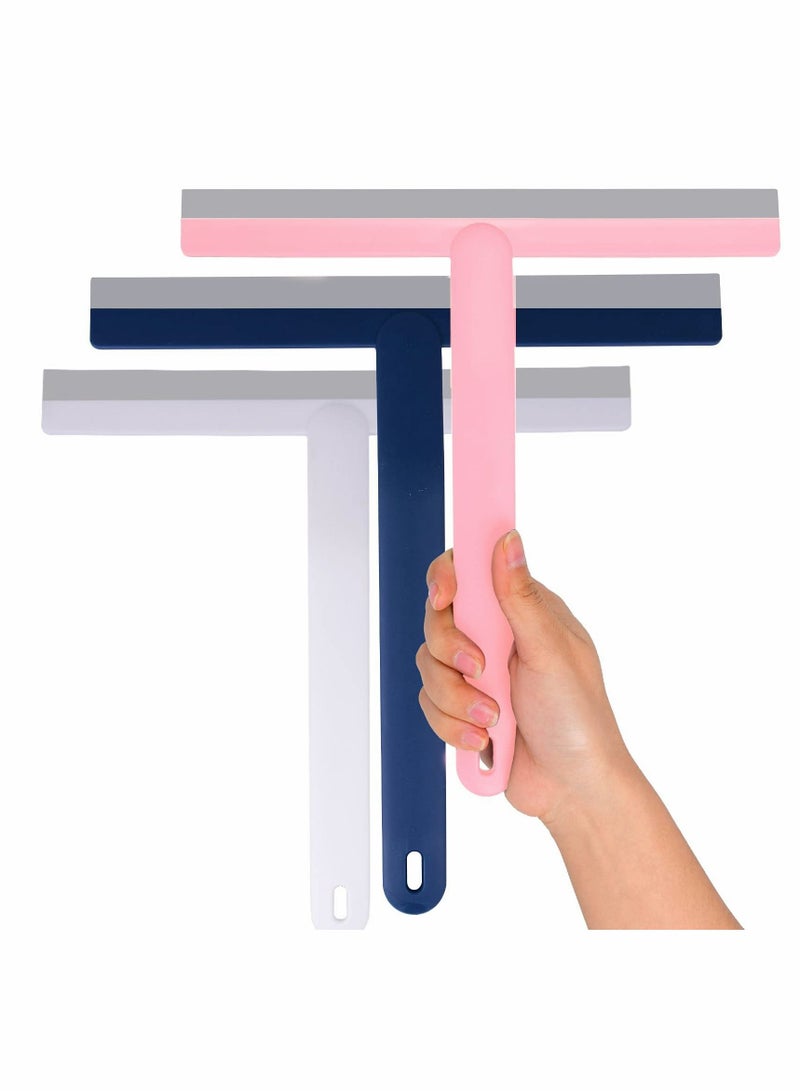 NIBEMINENT Shower Squeegee, All-Purpose Squeegee for Glass Doors Car Window, Silicone Rubber Handle Hang Hole Mirror Cleaner, Streak Free Removal Water Fogless Brushed 3 Pack - Image 1