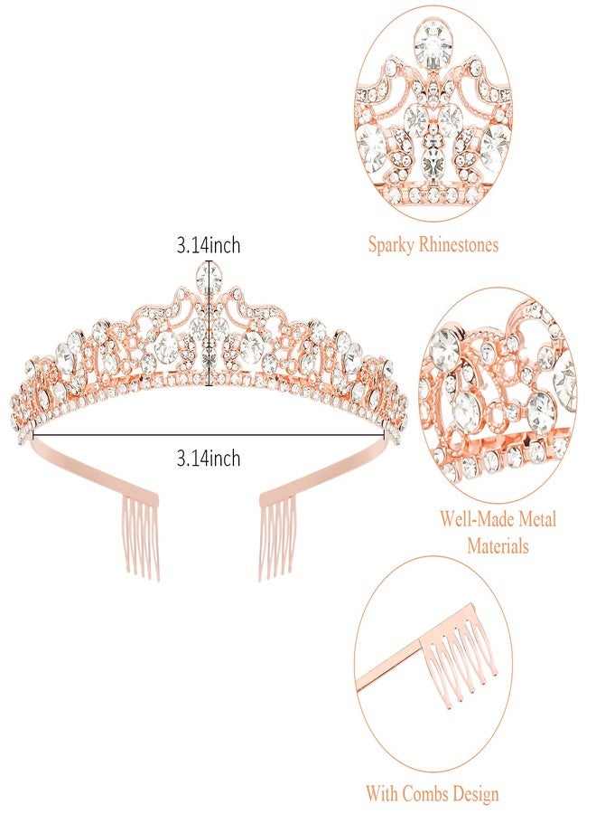 كافتي طوق رأس أميرة من كافيتي للنساء، تاج أميرة، زينة رأس لحفلات كوينسينيرا، زينة عيد ميلاد لحفلات الزفاف وأعياد الميلاد (ذهبي وردي) - Image 2