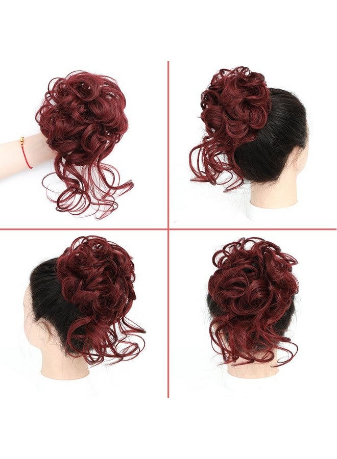 KETHBE KETHBE Messy Bun Hair Piece Tousled Updo Hair Buns Extension Elastic Hair Band Hair Pieces Curly Hair Bun Scrunchie For Women (Red)  - Image 2