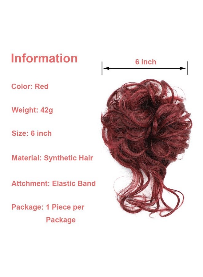 KETHBE KETHBE Messy Bun Hair Piece Tousled Updo Hair Buns Extension Elastic Hair Band Hair Pieces Curly Hair Bun Scrunchie For Women (Red)  - Image 3