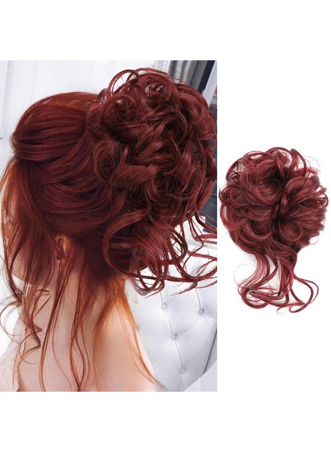 KETHBE KETHBE Messy Bun Hair Piece Tousled Updo Hair Buns Extension Elastic Hair Band Hair Pieces Curly Hair Bun Scrunchie For Women (Red)  - Image 1