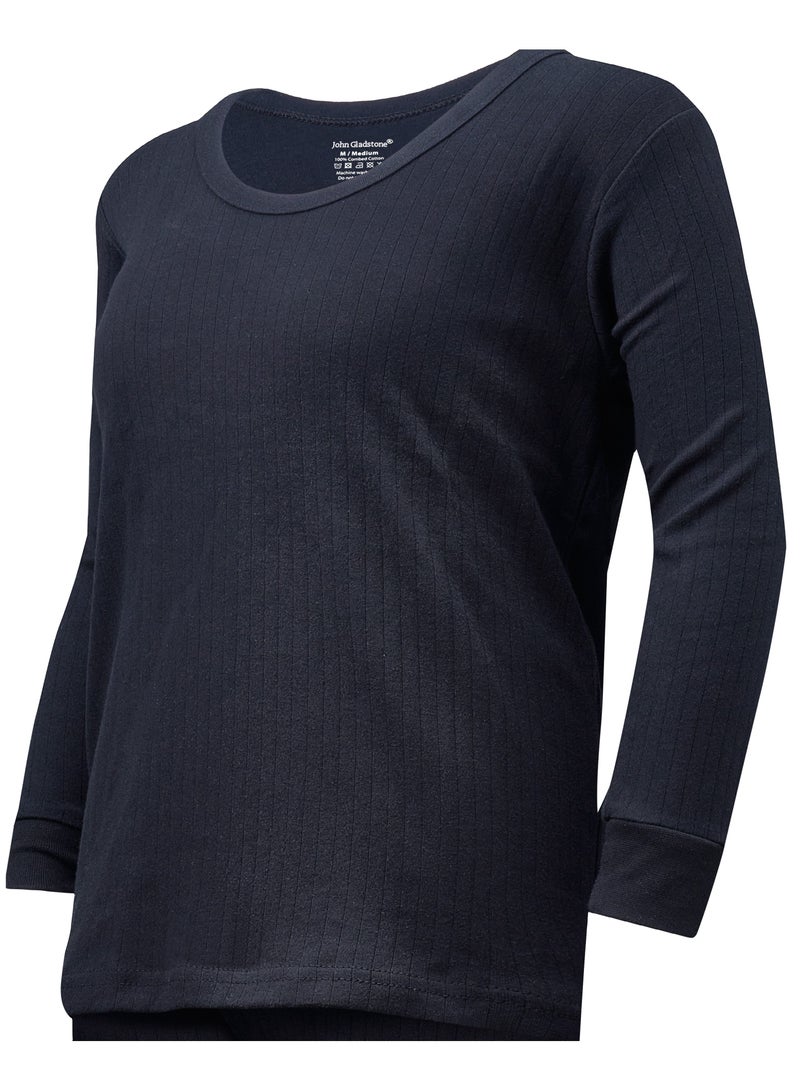 جون جلادستون تي شيرت جون جلادستون رجالي من القطن بأكمام طويلة ورقبة دائرية وبطانة حرارية متشابكة (أسود) - Image 2