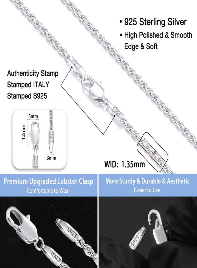 Jewlpire Diamond Cut 925 Sterling Silver Chain Rope Chain Italian Silver Necklace Chain for Women Men Super Shiny Durable 1.35mm Size 16,18, 20, 22, 24 Inches Shiny Silver - Image 3
