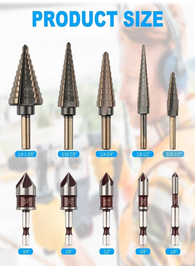 Rocaris 5 Pack Step Drill Bit & 5 Pack M2 Countersink Drill Bit Set, Titanium Coated, 50 Sizes of Step Bit for Metal with Aluminum Case, Multiple Hole Stepped Up Bits for DIY - Image 2