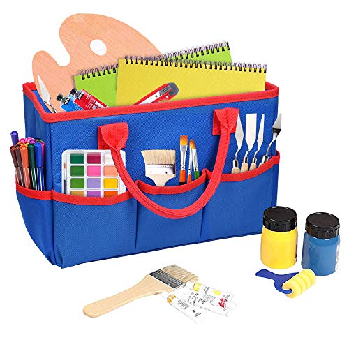 ZKOO Art Organizer Desktop Craft Storage Tote Bag Storage Craft Bag Organizer for Crafts, Sewing, Paper, Art, Canvas, Supplies Storage Organization with Handles for Travel or Daily Use (Blue, Small) - Image 5